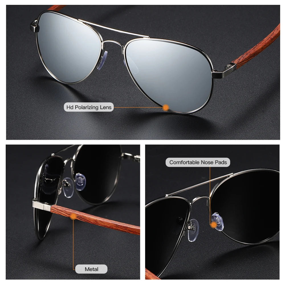 Polarized Sunglasses – Wood Leg & Metal Frame | UV400