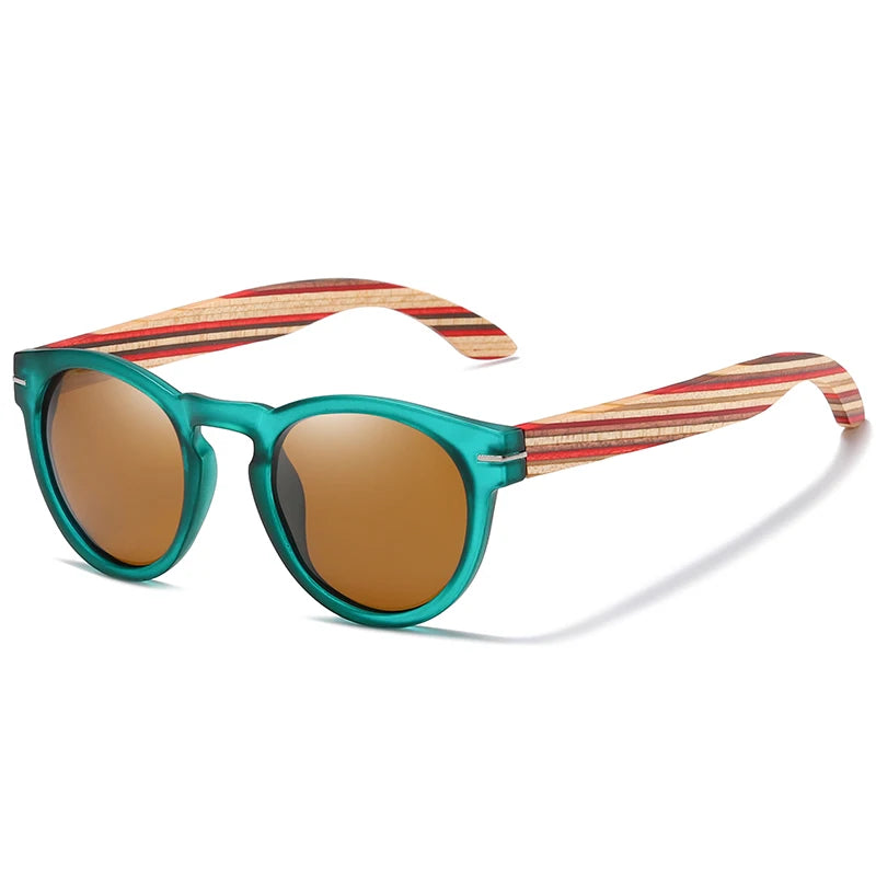 Polarised Oval Sunglasses with Wood Temples — UV400, Cat 3, Mirror Lens | S5092