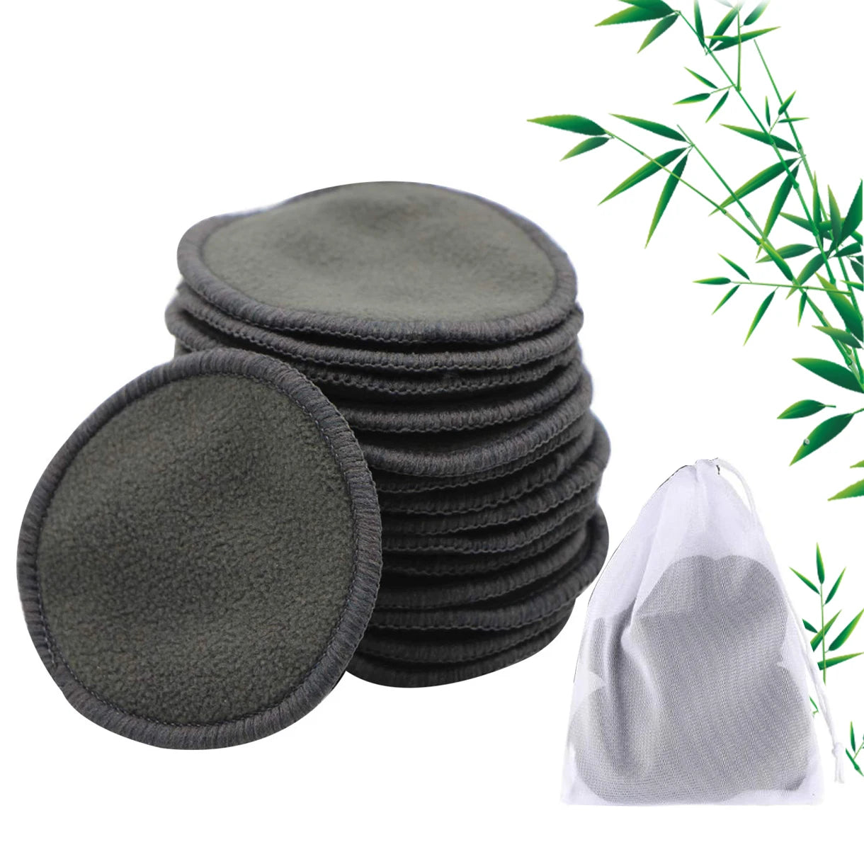 Black Bamboo Fibre Makeup Remover Pads — 10, 16 or 20-Pack | FOEONCO