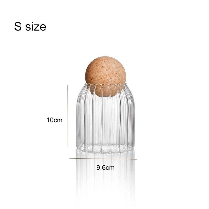 Hand-Blown Glass Storage Jar with Cork Lid - Airtight Kitchen Canister | S, M, L