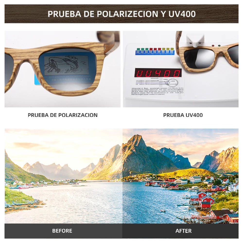 GM Zebra Wood Sunglasses – Slim Unisex Pilot Style | Polarized UV400 | Gift Box | Model 8561