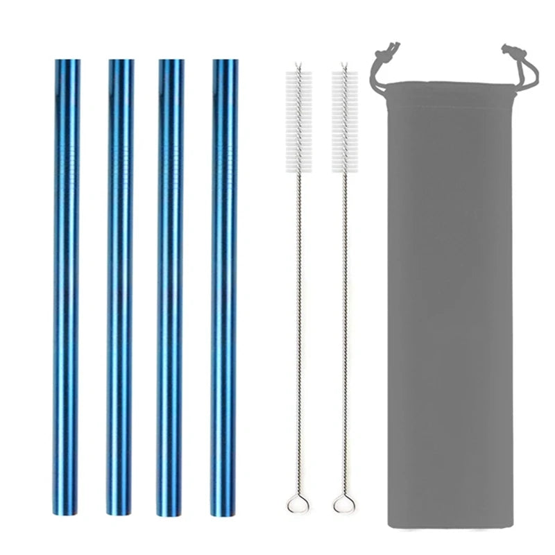 Reusable Stainless Steel Straws – 4pcs Wide Smoothie Straws with Cleaning Brush