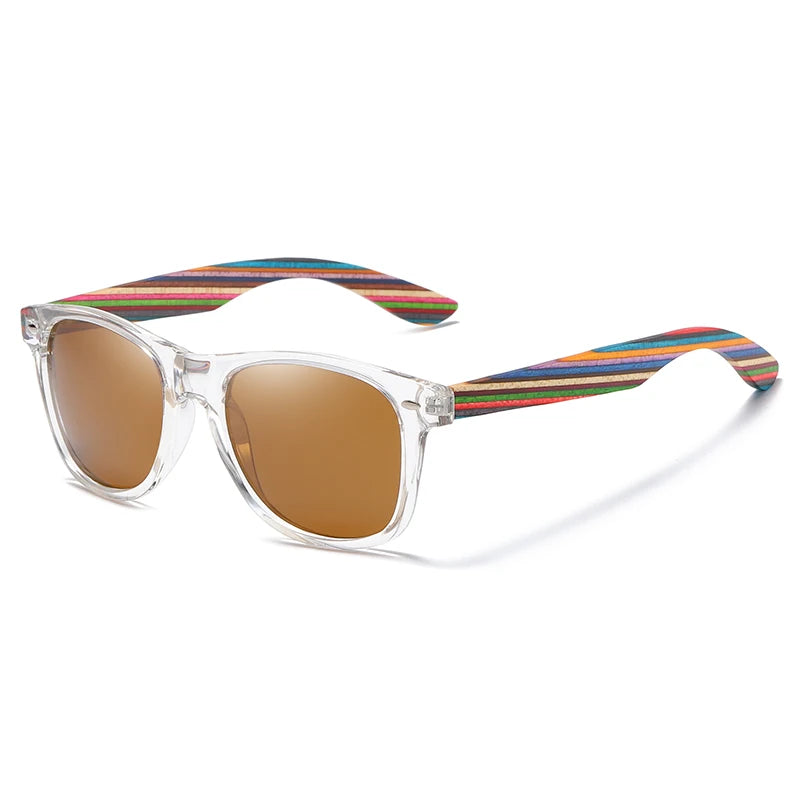 Polarised Sunglasses with Wooden Temples — UV400, Cat 3, Pilot Frame | S5062