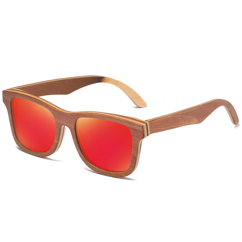 Polarised Sunglasses with Skateboard Wood Frame — UV400, Cat 3, Wooden Gift Box | Model 832
