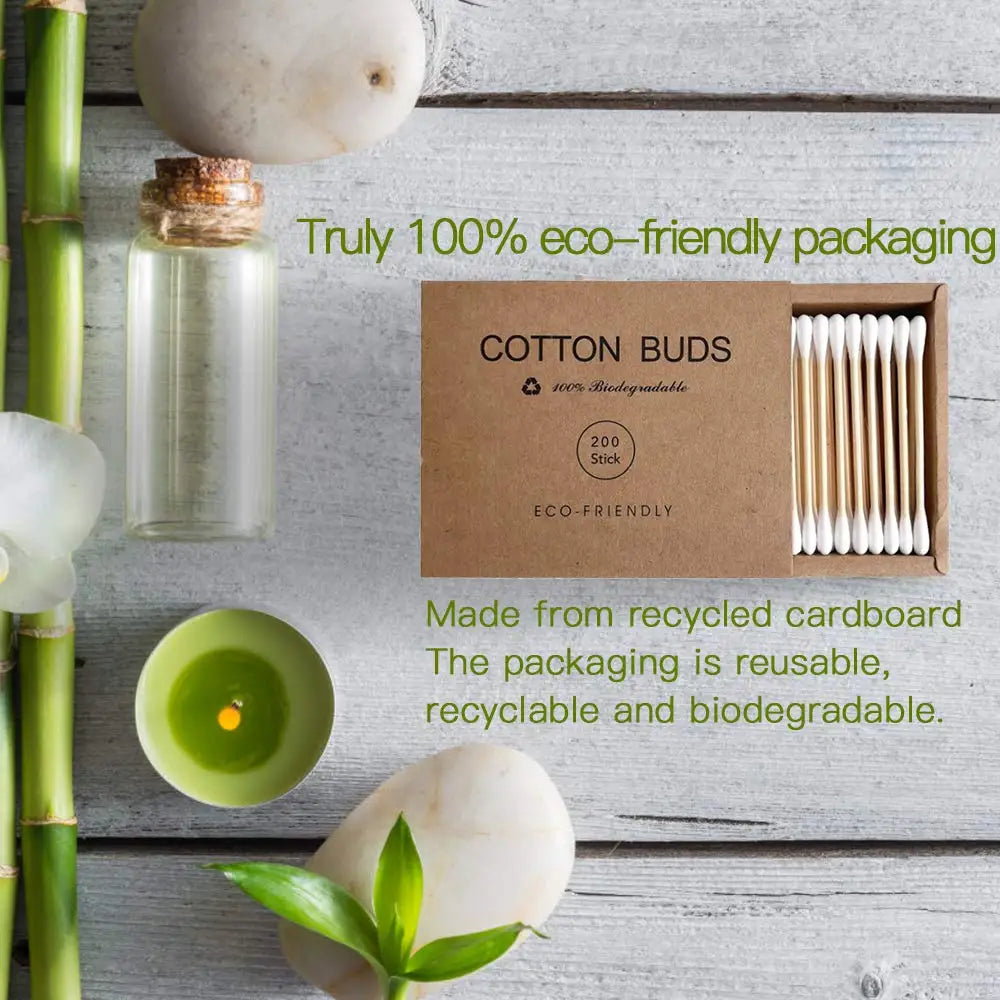 Eco-Friendly Bamboo Cotton Swabs - Biodegradable Double-Tipped Buds