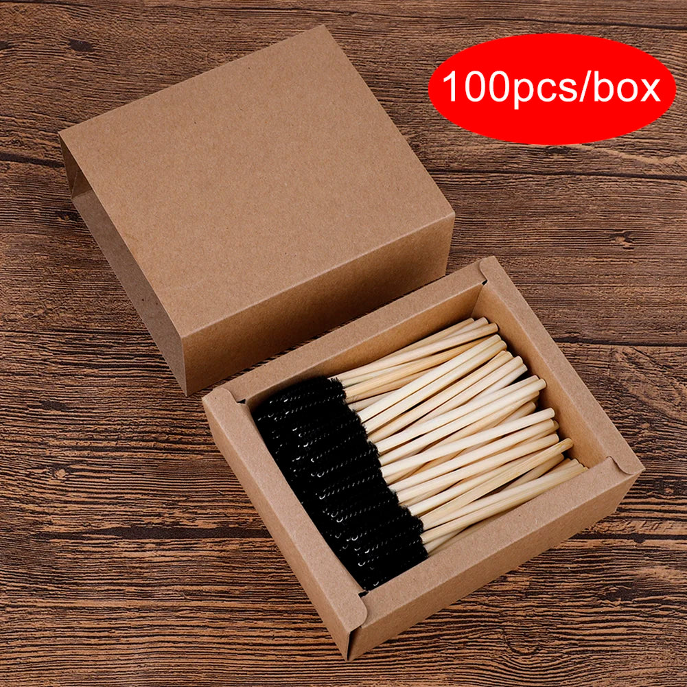 100pc Bamboo Handle Disposable Makeup Brushes | Lip & Eyelash | Eco-Friendly