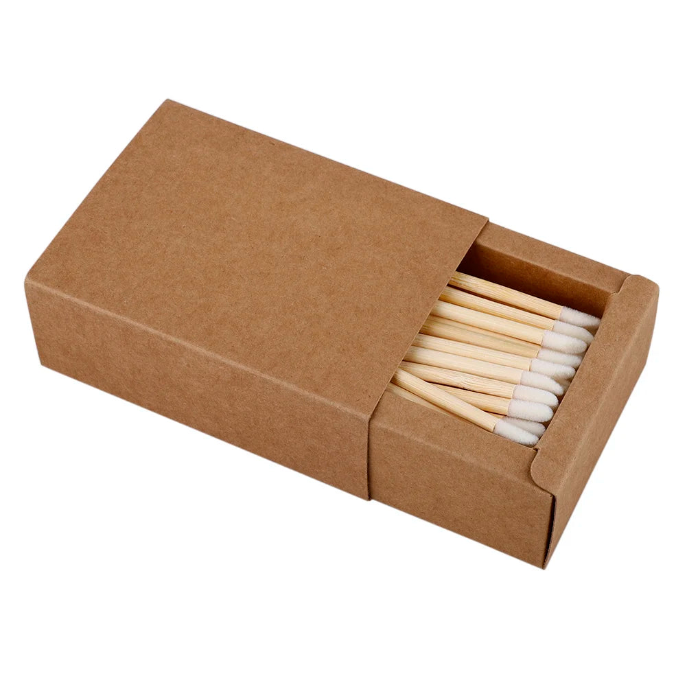 100pc Bamboo Handle Disposable Makeup Brushes | Lip & Eyelash | Eco-Friendly