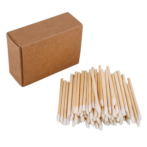 100pc Bamboo Handle Disposable Makeup Brushes | Lip & Eyelash | Eco-Friendly