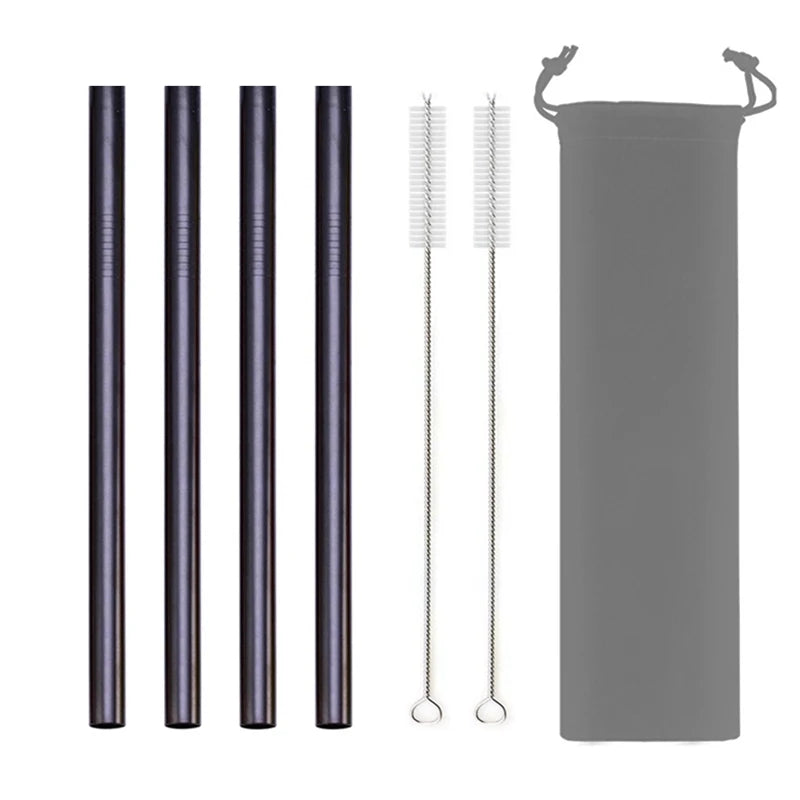 Reusable Stainless Steel Straws – 4pcs Wide Smoothie Straws with Cleaning Brush