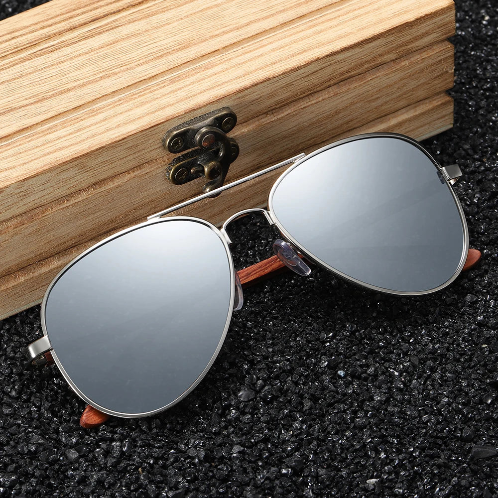 Polarized Sunglasses – Wood Leg & Metal Frame | UV400