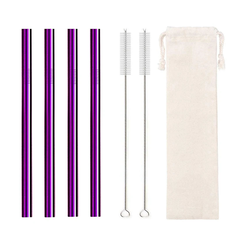Reusable Stainless Steel Straws – 4pcs Wide Smoothie Straws with Cleaning Brush