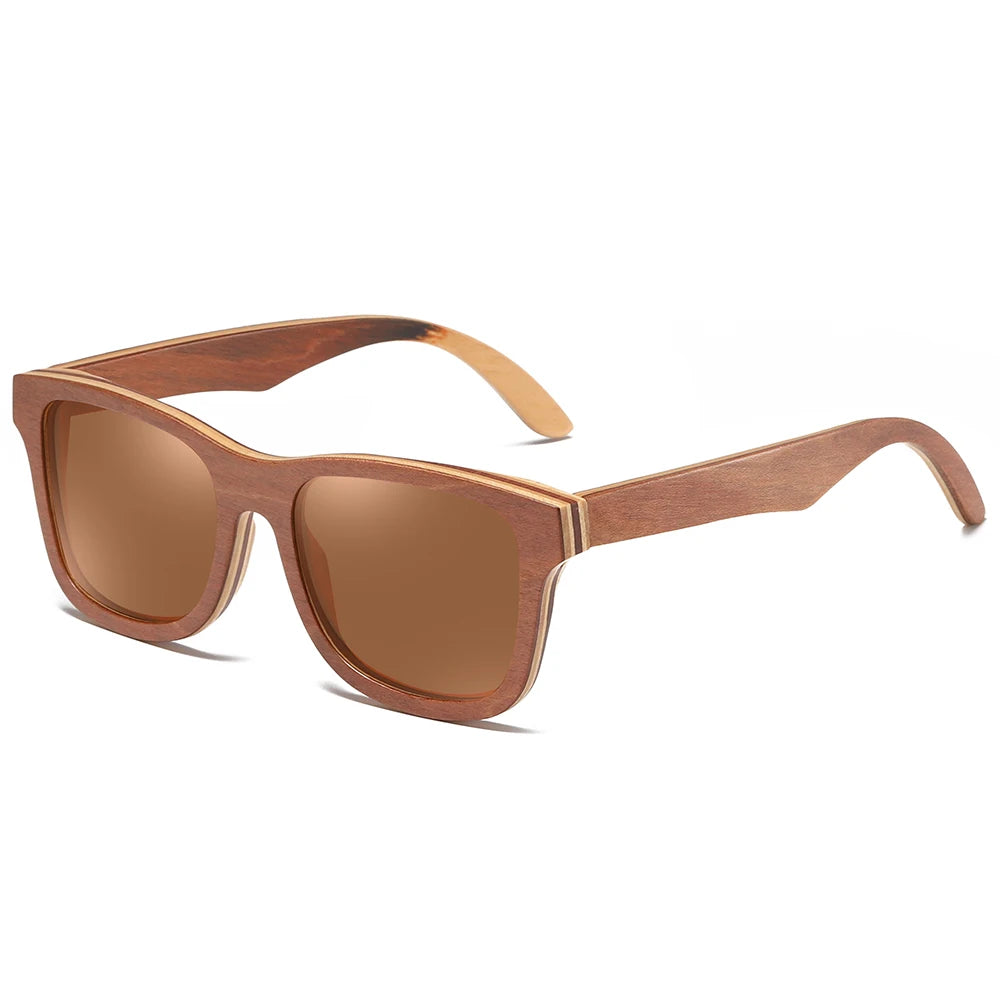 Polarised Sunglasses with Skateboard Wood Frame — UV400, Cat 3, Wooden Gift Box | Model 832