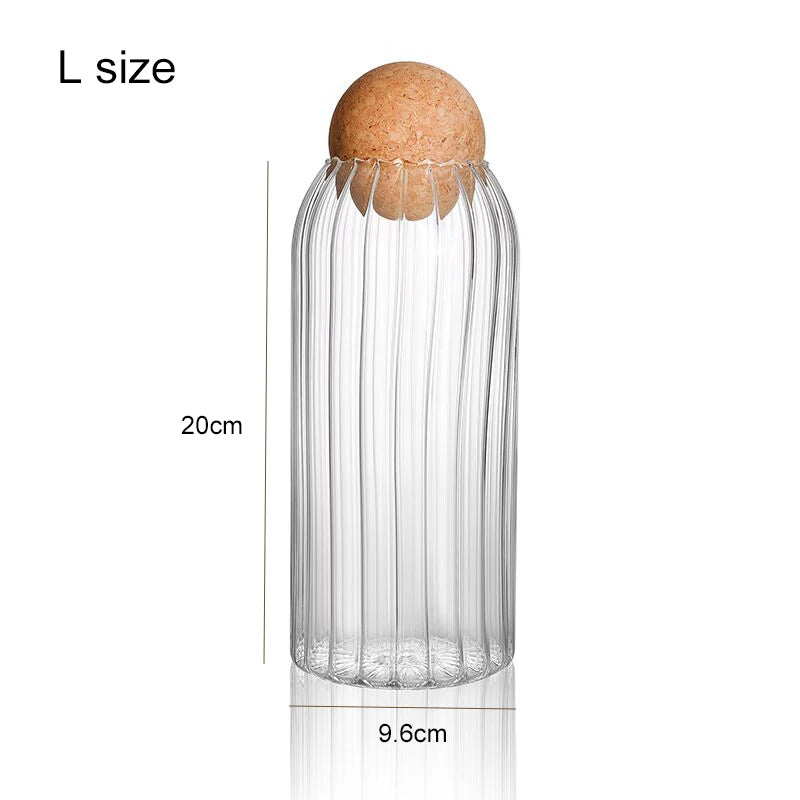 Hand-Blown Glass Storage Jar with Cork Lid - Airtight Kitchen Canister | S, M, L