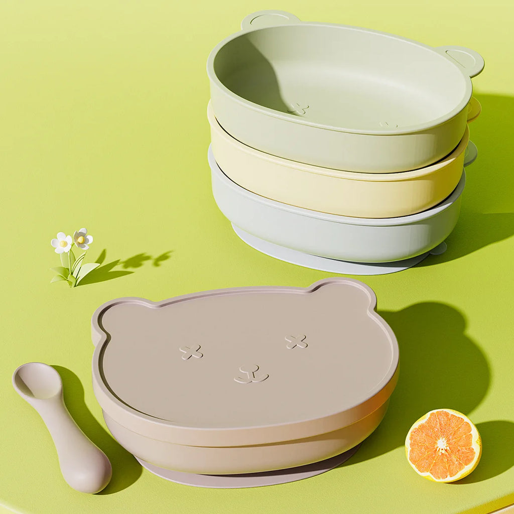 Baby Silicone Suction Plate with Lid | Anti-Slip Toddler Feeding Plate