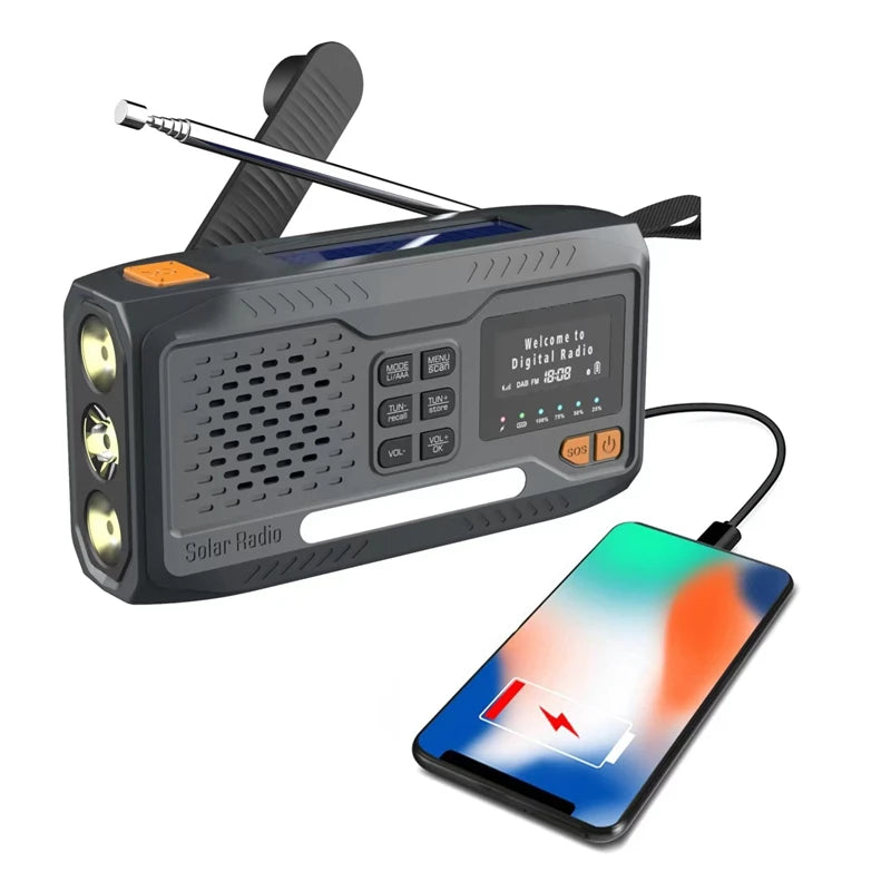 DAB/FM Emergency Radio with Solar, Hand-Crank & Bluetooth | SODIAL WR-6B