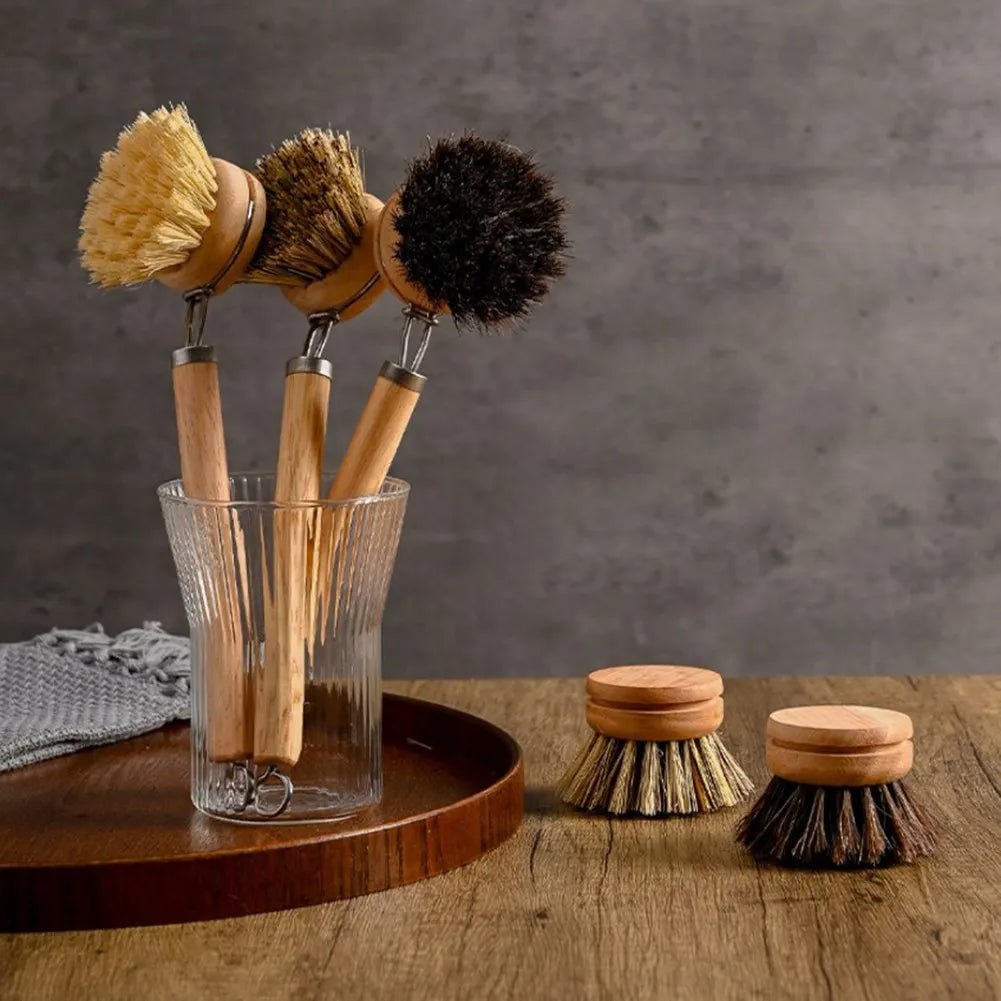 Natural Wood Dish Brush with Bristles – Eco-Friendly Kitchen Scrubber