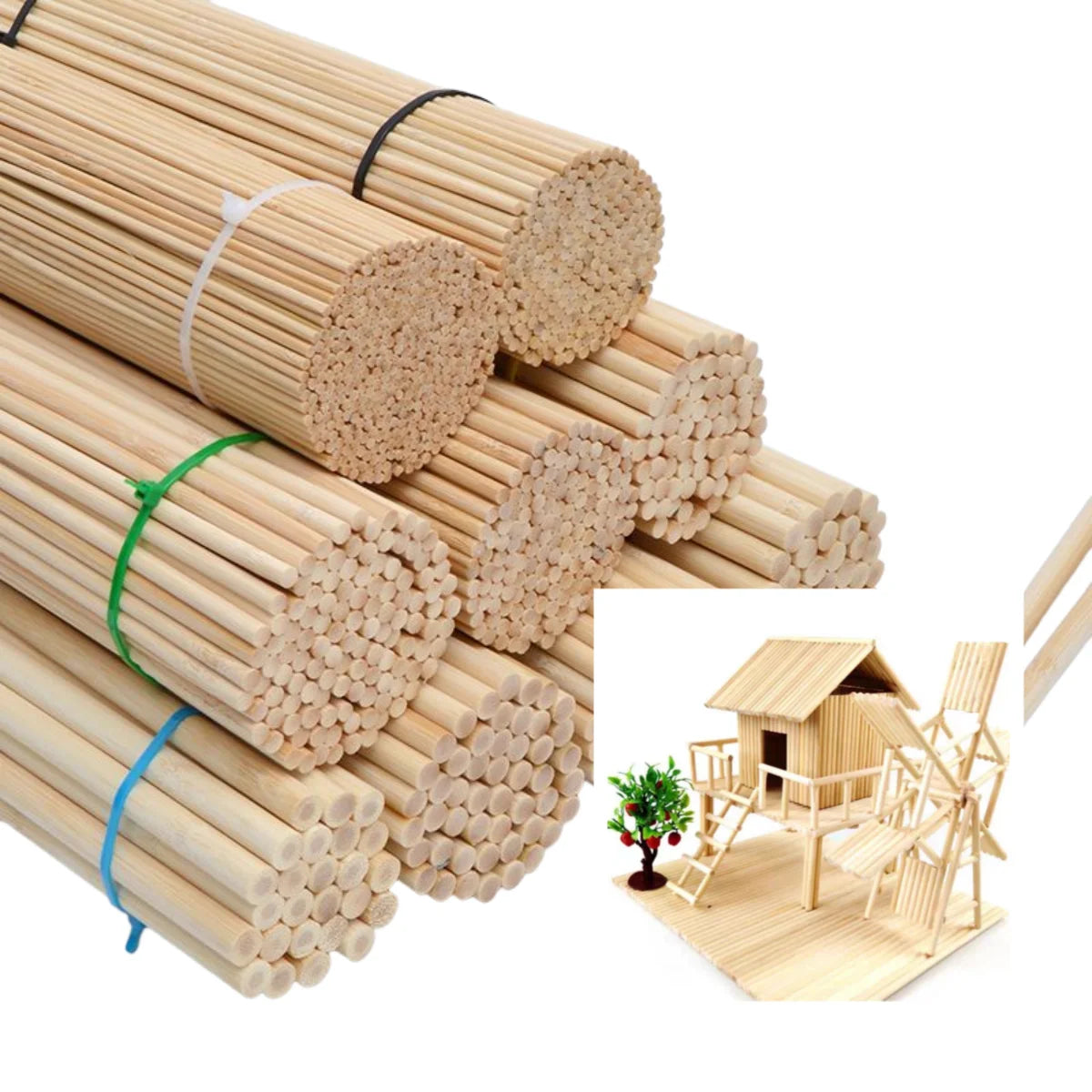 Bamboo Sticks for Crafts - Natural Round Dowels for DIY & Model Building