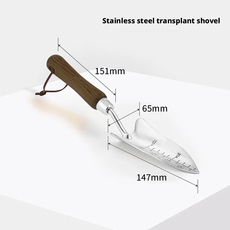 Stainless Steel Garden Tool Set – Fork, Rake, Hoe & Shovel with Antique Wood Handle