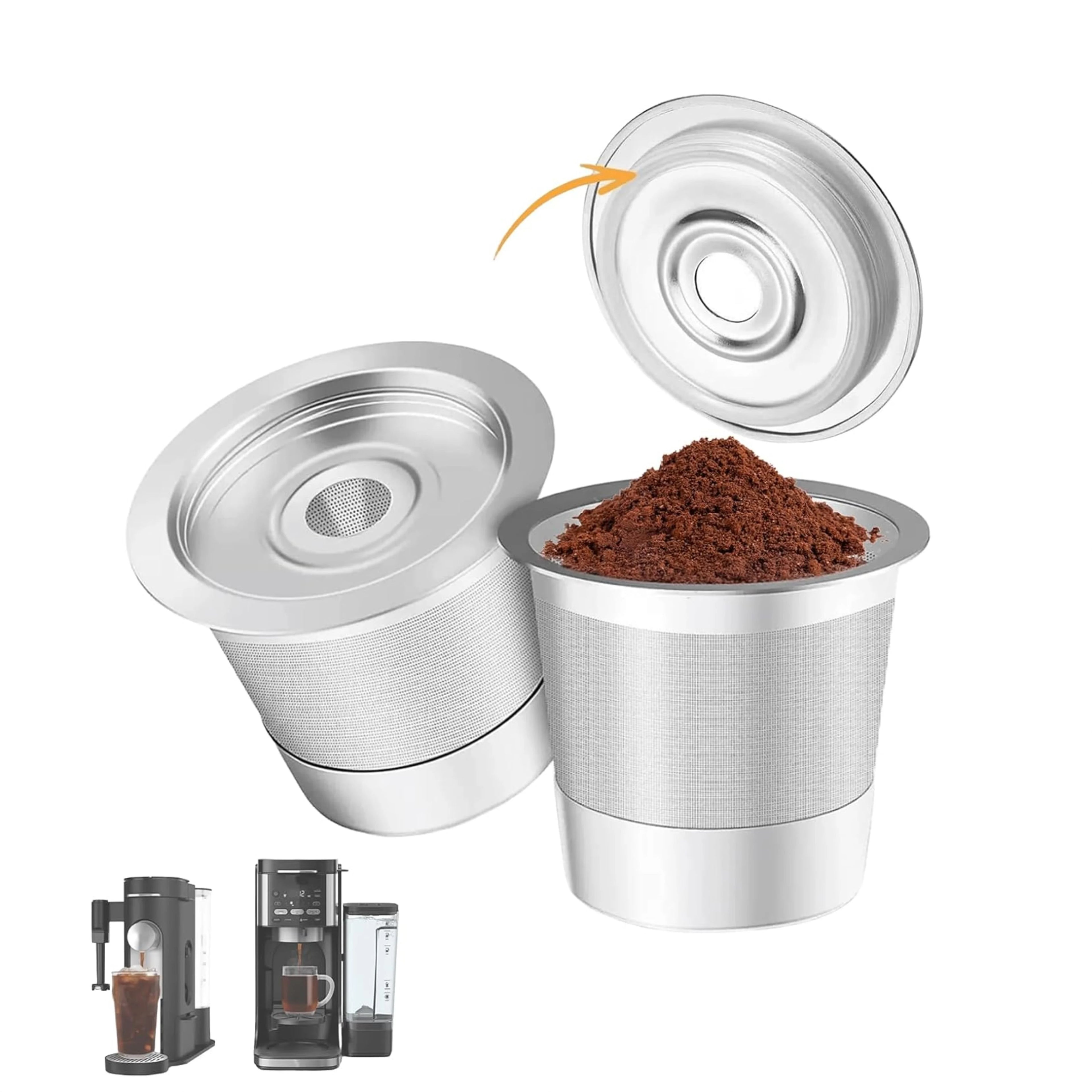2-Pack Reusable Stainless Steel K-Cup Coffee Pods — Compatible with Ninja CFP101, PH051 & PB041