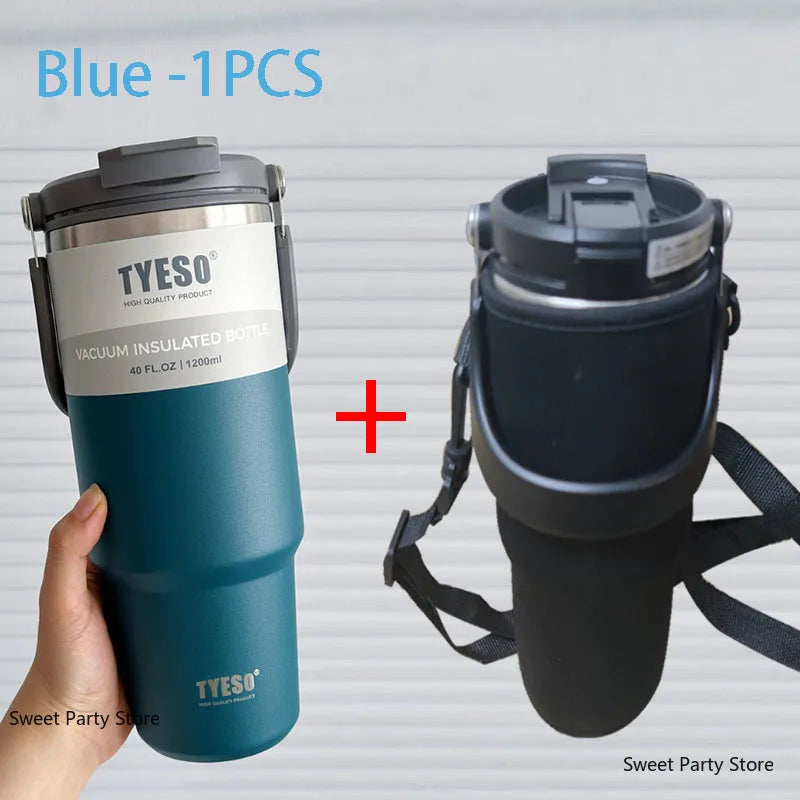 TYESO Insulated Tumbler with Straw & Handle – 600ml to 1200ml | Hot & Cold Flask