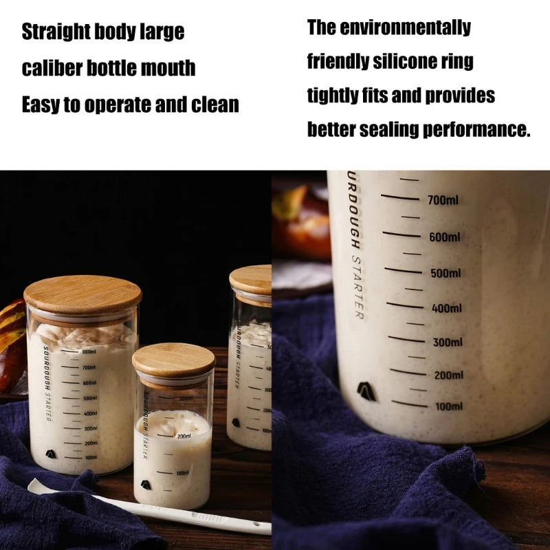 GTERUKM Glass Sourdough Starter Jar | Wide Mouth Fermentation Container | 3 Sizes