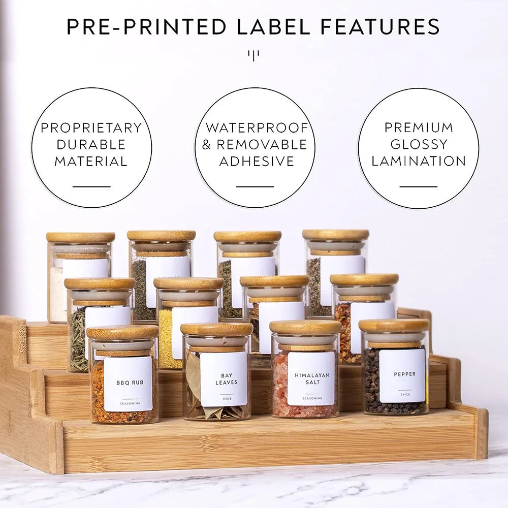 Borosilicate Glass Spice Jars with Bamboo Lids | Set of 5 or 12 | 75ml