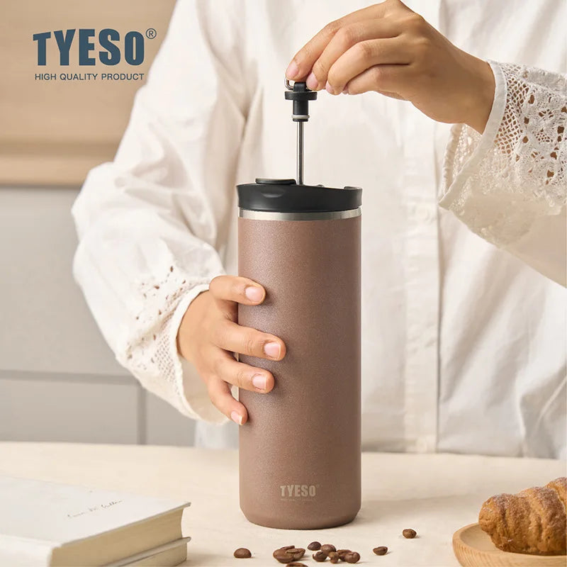 Tyeso French Press Travel Mug | 304 Steel | Cold Brew & Tea Infuser | 600ml or 750ml