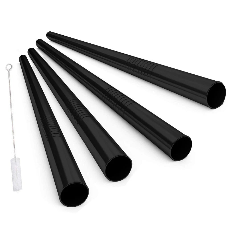 Wide Stainless Steel Boba/Smoothie Straws with Cleaning Brush – Set of 4