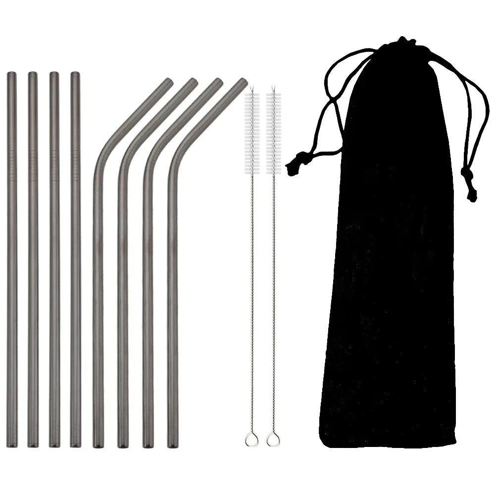 Reusable Stainless Steel Straws Set – 11 Piece with Cleaning Brush | 11 Colours