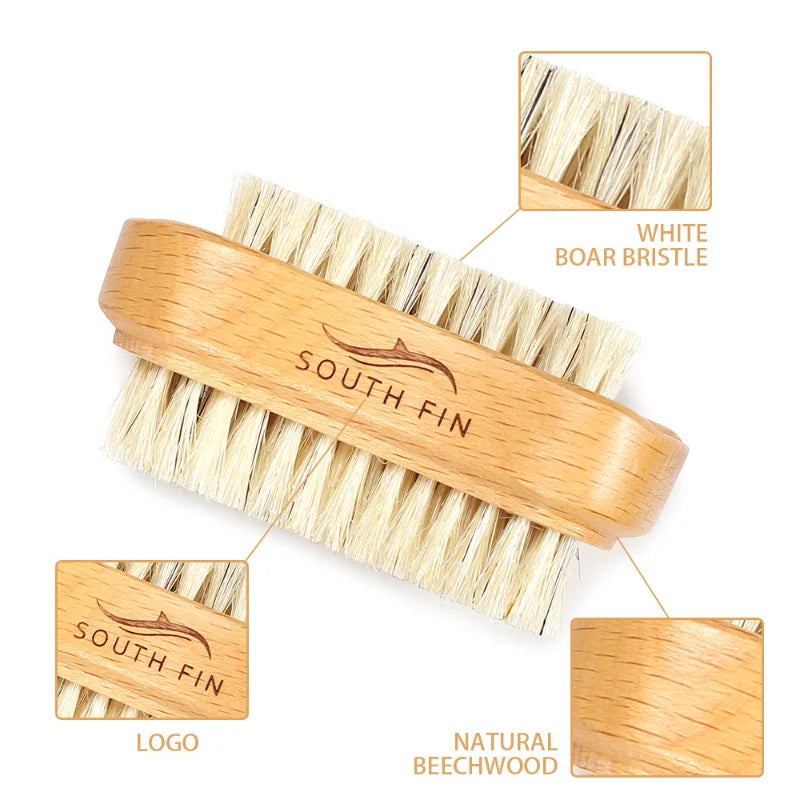 Double-Sided Nail Cleaning Brush – Natural Bristles & Wooden Handle