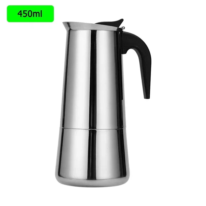 Stainless Steel Moka Pot | All-Hob Stovetop Espresso Maker | 2 Styles | 100ml–600ml