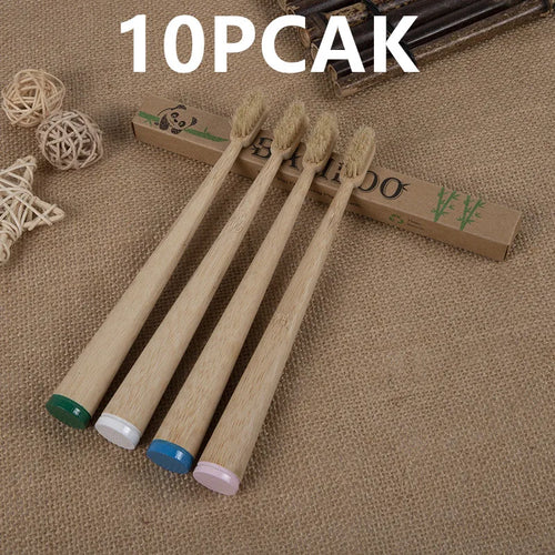 10-Pack Boar Bristle Bamboo Toothbrushes — Medium Bristle, Plastic-Free