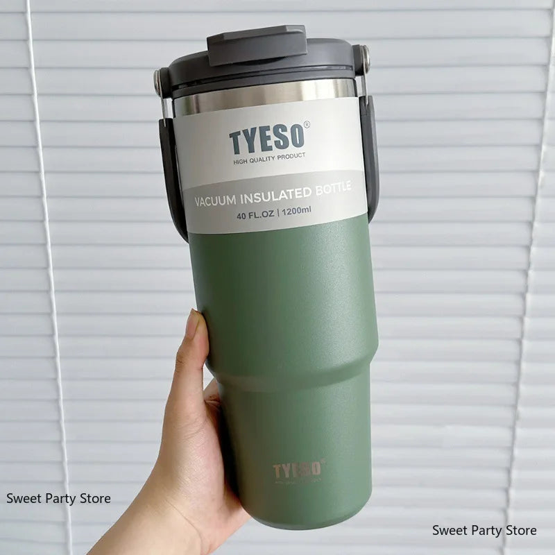 TYESO Insulated Tumbler with Straw & Handle – 600ml to 1200ml | Hot & Cold Flask