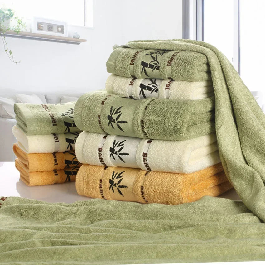 Bamboo Fibre Face & Hand Towel | Quick-Dry | 33×75cm | Green, White & Yellow