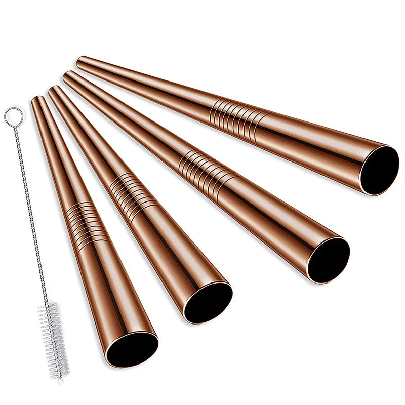 Wide Stainless Steel Boba/Smoothie Straws with Cleaning Brush – Set of 4