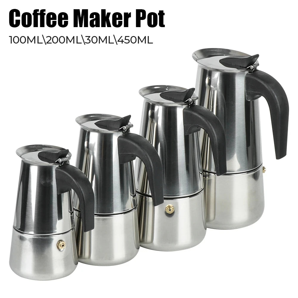 Stainless Steel Moka Pot | All-Hob Stovetop Espresso Maker | 2 Styles | 100ml–600ml