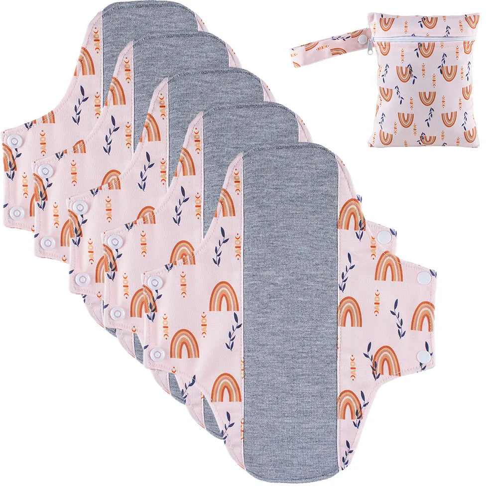 Reusable Cloth Menstrual Pads with Wet Bag – Light Flow / Day | 5-Pack, 20×23cm