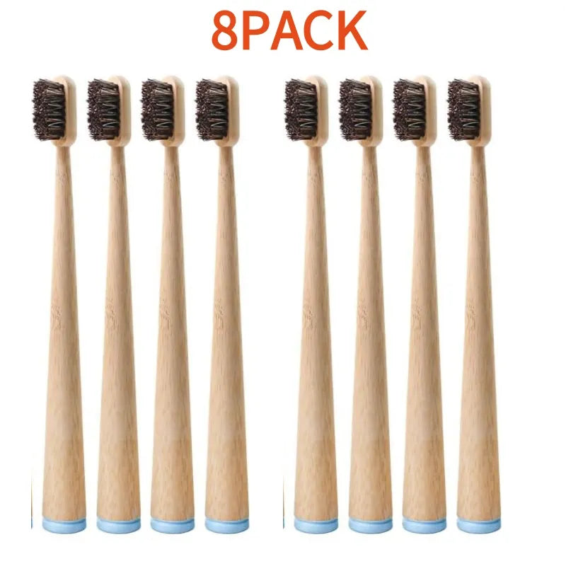 4 or 8 Pack Horse Bristle Bamboo Toothbrushes — Hard Bristle, Plastic-Free