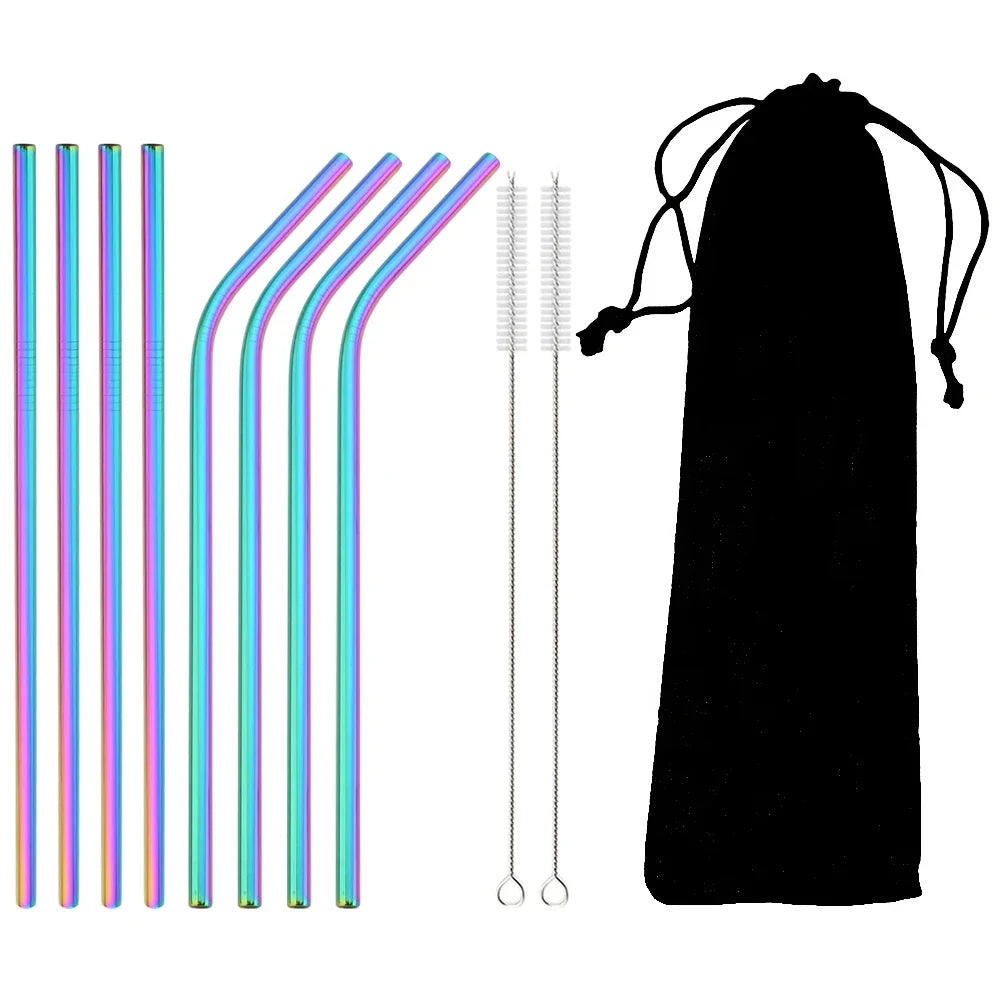 Reusable Stainless Steel Straws Set – 11 Piece with Cleaning Brush | 11 Colours