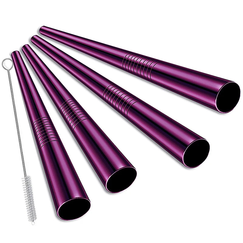 Wide Stainless Steel Boba/Smoothie Straws with Cleaning Brush – Set of 4