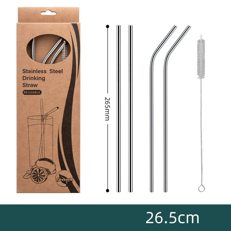 Reusable Stainless Steel Straw Set with Brush – 4 Straws