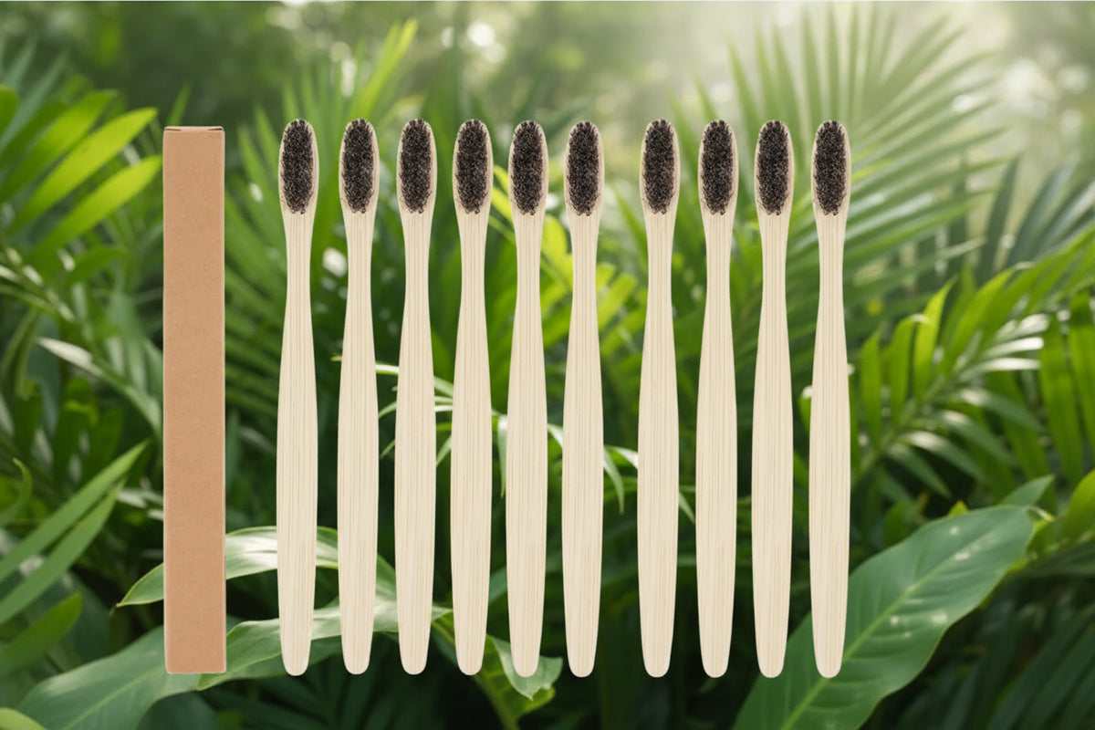 10-Pack Horse Bristle Bamboo Toothbrushes — Individually Packaged, Plastic-Free
