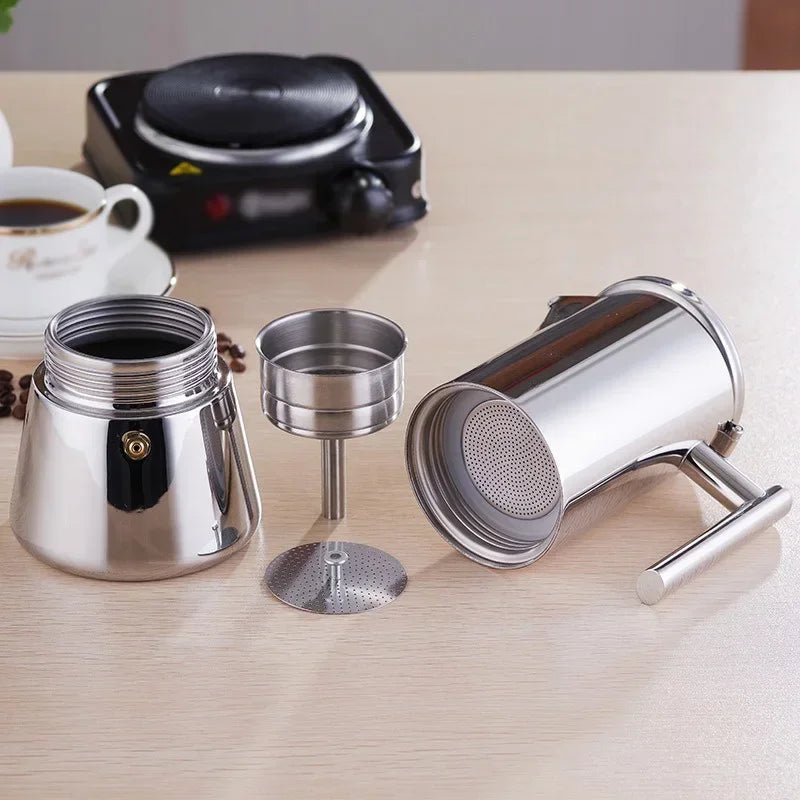 Thickened Stainless Steel Moka Pot | 300ml | Induction & Gas | Italian Stovetop Espresso