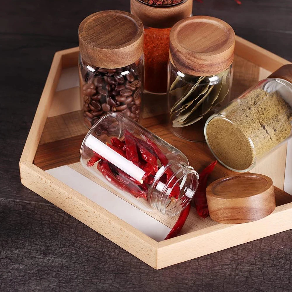 Borosilicate Glass Storage Jars with Acacia Wood Screw Lids | Set of 4 or 6