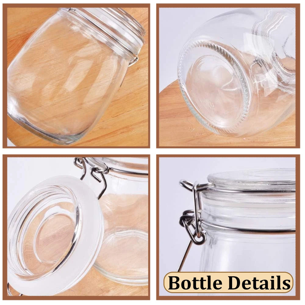 Airtight Glass Storage Jars with Hinged Lid & Silicone Seal - Wide Mouth | 380ml–1000ml