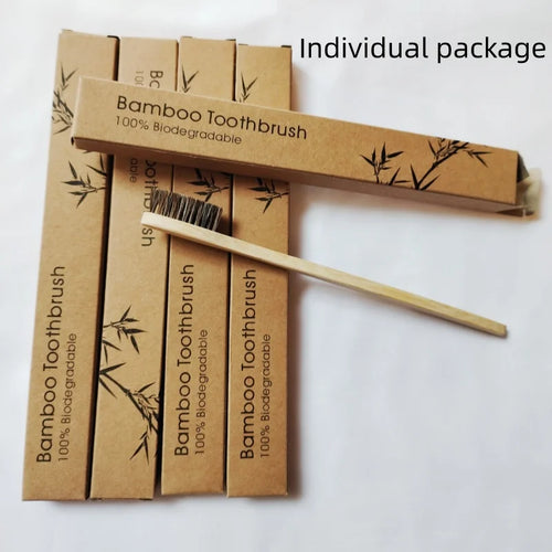 10-Pack Horse Bristle Bamboo Toothbrushes — Individually Packaged, Plastic-Free