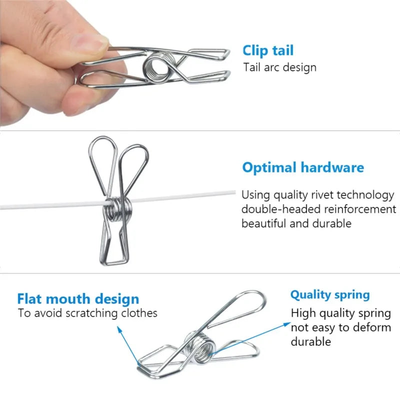 Stainless Steel Clothes Pegs — Small (5cm) & Large (6cm) | 10, 20 or 40 Pack