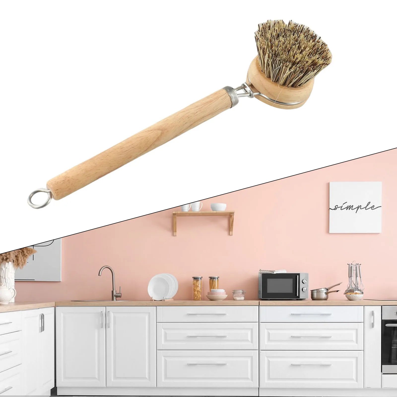 Natural Wood Dish Brush with Bristles – Eco-Friendly Kitchen Scrubber