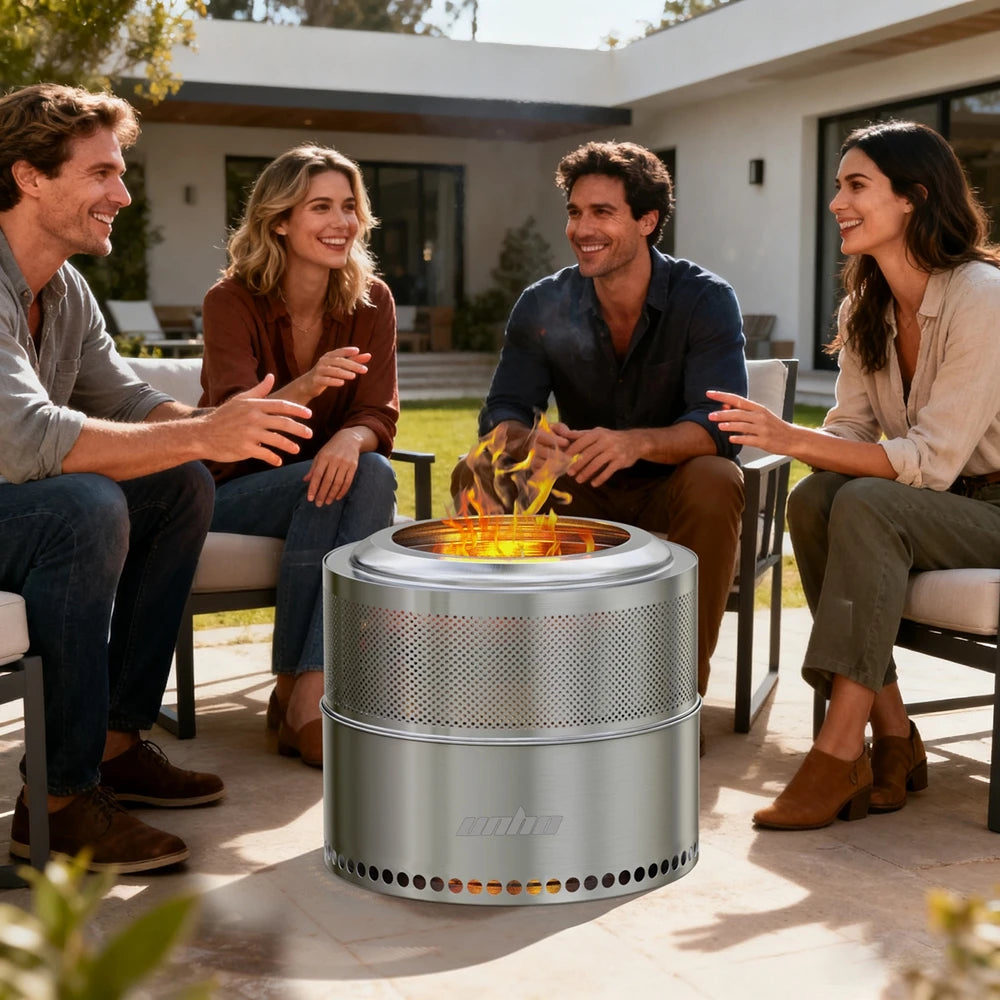 19-inch Portable Stainless Steel Fire Pit — Wood Burning, Outdoor Use