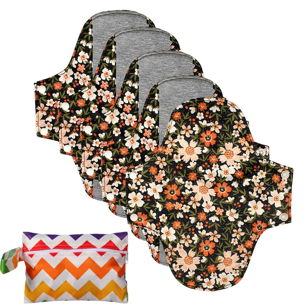 Reusable Cloth Menstrual Pads with Wet Bag – Light Flow / Day | 5-Pack, 20×23cm